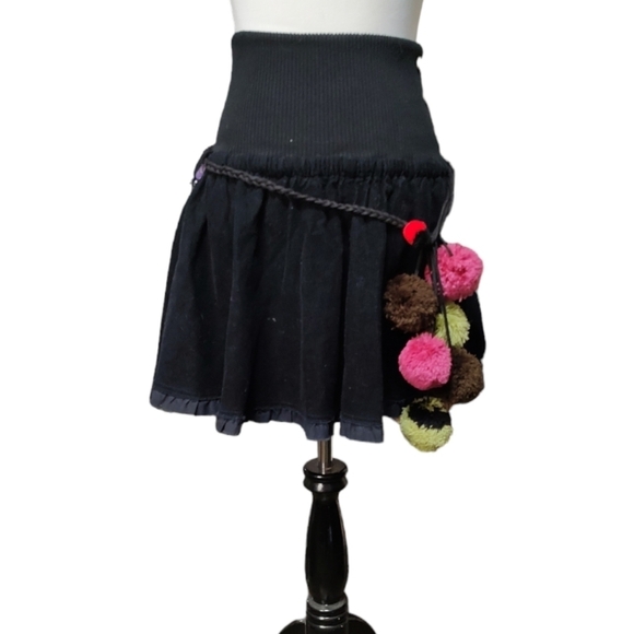 Free People Black Pompom Belted Mini Skirt Size 0 - Picture 1 of 6